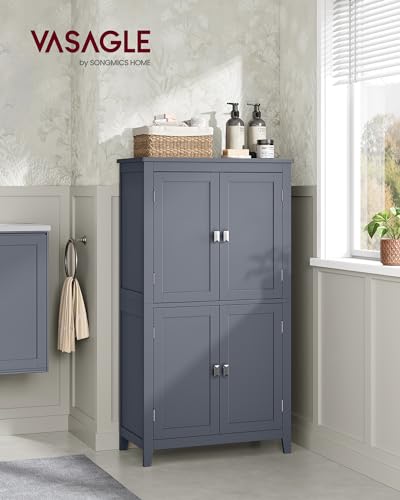 VASAGLE Bathroom Floor Storage Cabinet, Bathroom Storage Unit, Freestanding Cabinet with 4 Doors, Adjustable Shelves, 11.8 x 23.6 x 43.3 Inches, Forest Green UBBC552C01