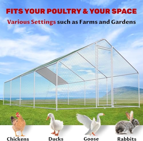 Large Chicken Coop for 20 Chickens Metal Chicken Run with Waterproof Cover for Walk-in Chicken Run for Yard Outdoor Poultry Cage