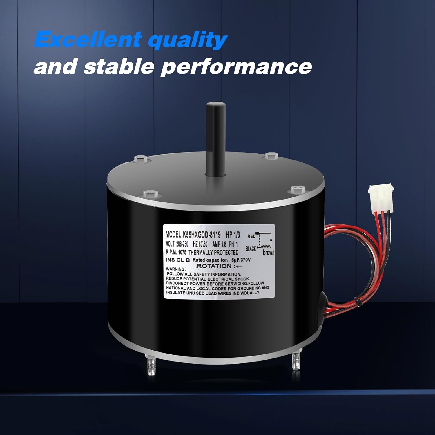 K55HXGDD-8119 Compatible with Emerson Condenser Fan Motor, K55HXGDD-8119 Condenser Fan Motor Designed to Replace Part K55HXGDD-8119, K55HXDAS-6735, K55HXCTJ-6645, 1/3 HP 208-230 Volt.
