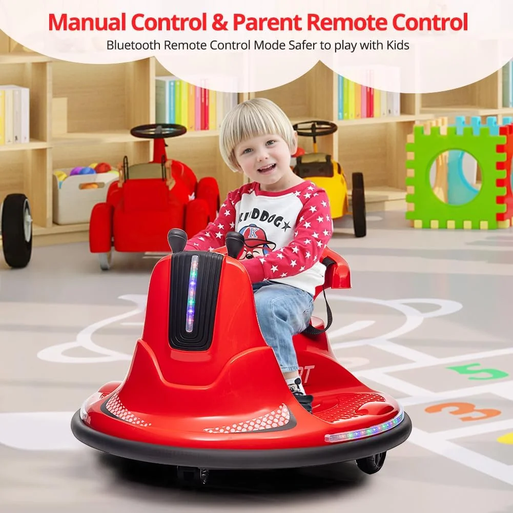 Shininglove Electric Ride on Bumper Car for Toddlers 3-8 Years Old, 6V Kids Ride on Toy Car with Remote Control, Safety Belt, Music, Flashing Lights, 360° Spin
