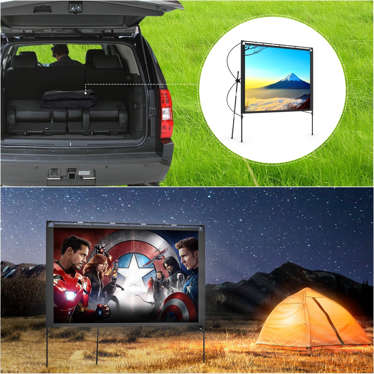 Outdoor Projector Screen - Foldable Portable Outdoor Front Movie Screen, Setup Stand, Transportable Full Set Bag for Camping and Recreational Events,80 Inch by Vamvo