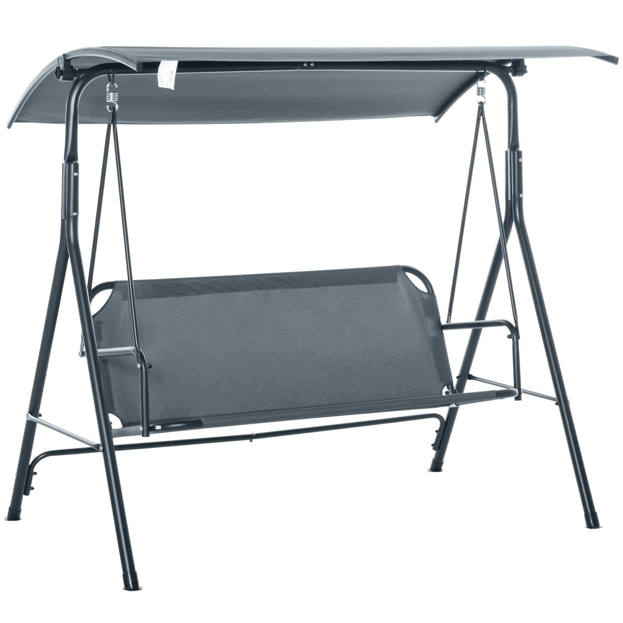 Outsunny 3-Person Grey Metal Patio Swing with Weather-Resistant Canopy
