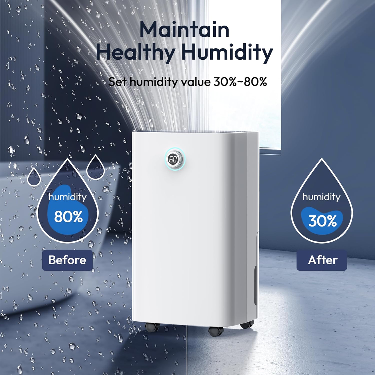 2000 Sq Ft 30 Pints Dehumidifiers for Large Room, Basements, Home, Bathroom, Bedroom, with Auto or Manual Drainage | 36db Industry Leading Noise Reducing | Air Filter, Three Operation Modes,