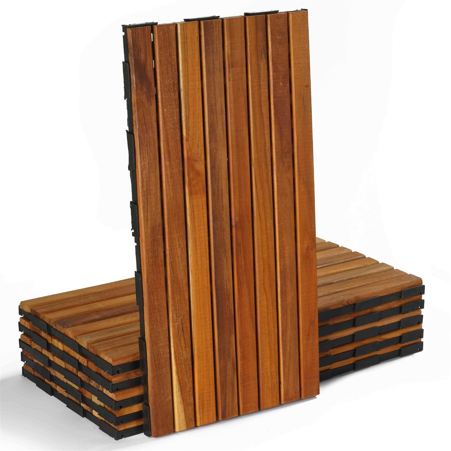 Cortesi Home FloorKNKT Interlocking Teak Wood Floor Patio Deck Tiles in 12x24 inch - Shop Hardware Tools Online Store