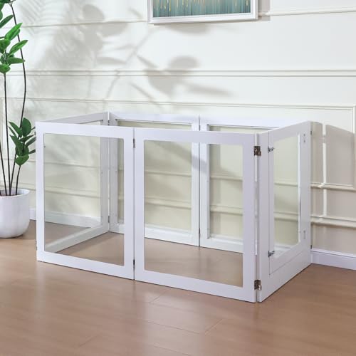 Heavy Duty Clear Acrylic Dog Playpen, Transparent Pet Pen, Metal Frame Easy Assemble Kennel Enclosure, Ideal for Small to Medium Dogs, Cats, and Other Small Pets (White, 6 Panels with Door)