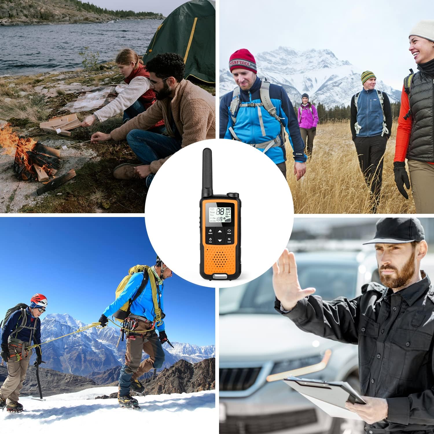 Walkie Talkies Rechargeable, NOAA Walkie Talkies Long Range for Adults, 22 Channels FRS Radio, Handheld 2 Way Radio, VOX Walkie Talkie with Earpiece and Mic, Walky Talky, USB Charging(Orange 4 Pack) Pack of 2