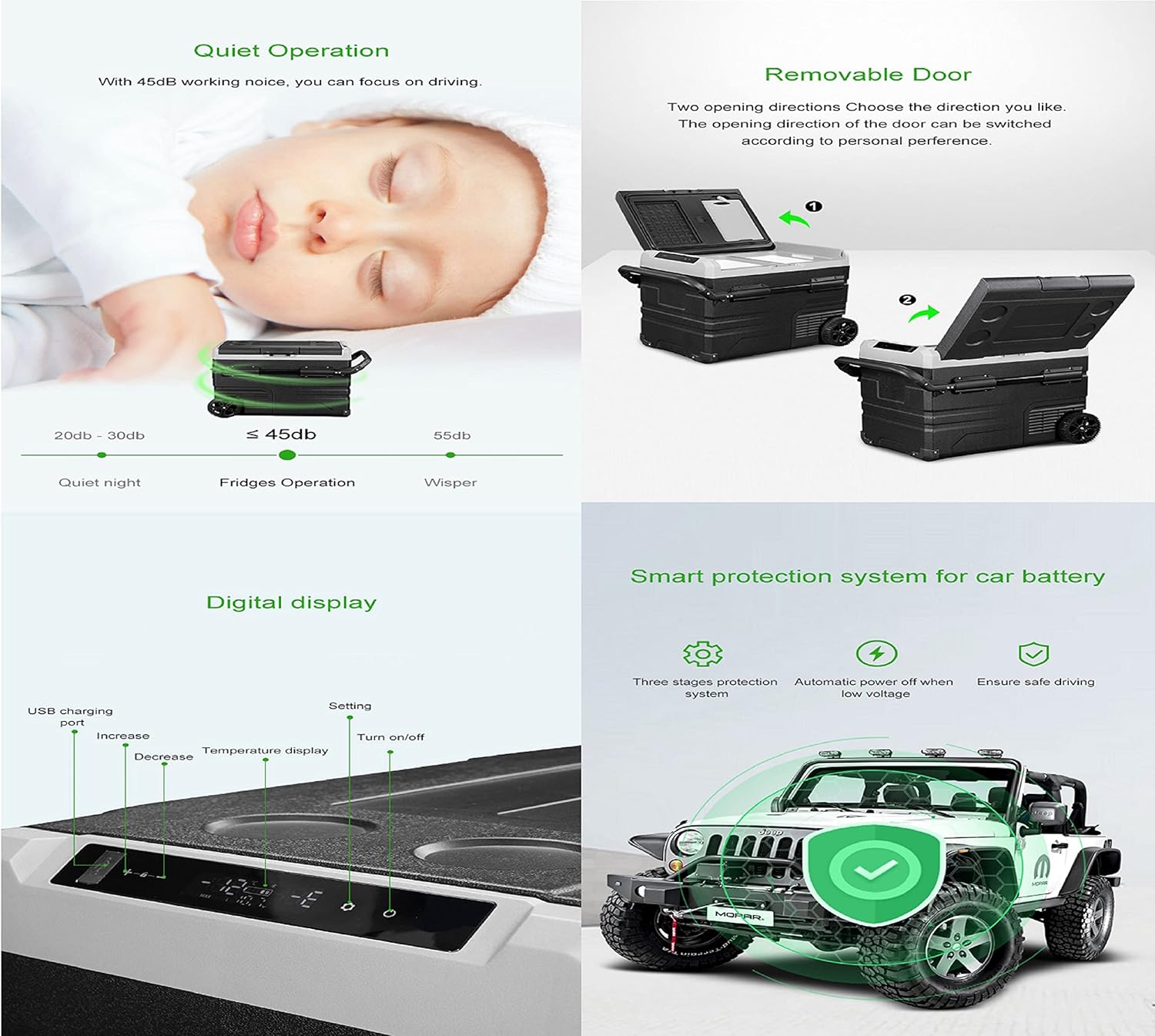 Portable Refrigerator Battery Operated Camping Fridge, Off grid solar powered cooler with Wheels, Reliable LG Compressor Fast Cooling + Eco mode, dual zone freezer temp' Range -4℉-68℉, Smart APP Control, Electric Iceless travel Freezer & warmer, Rech