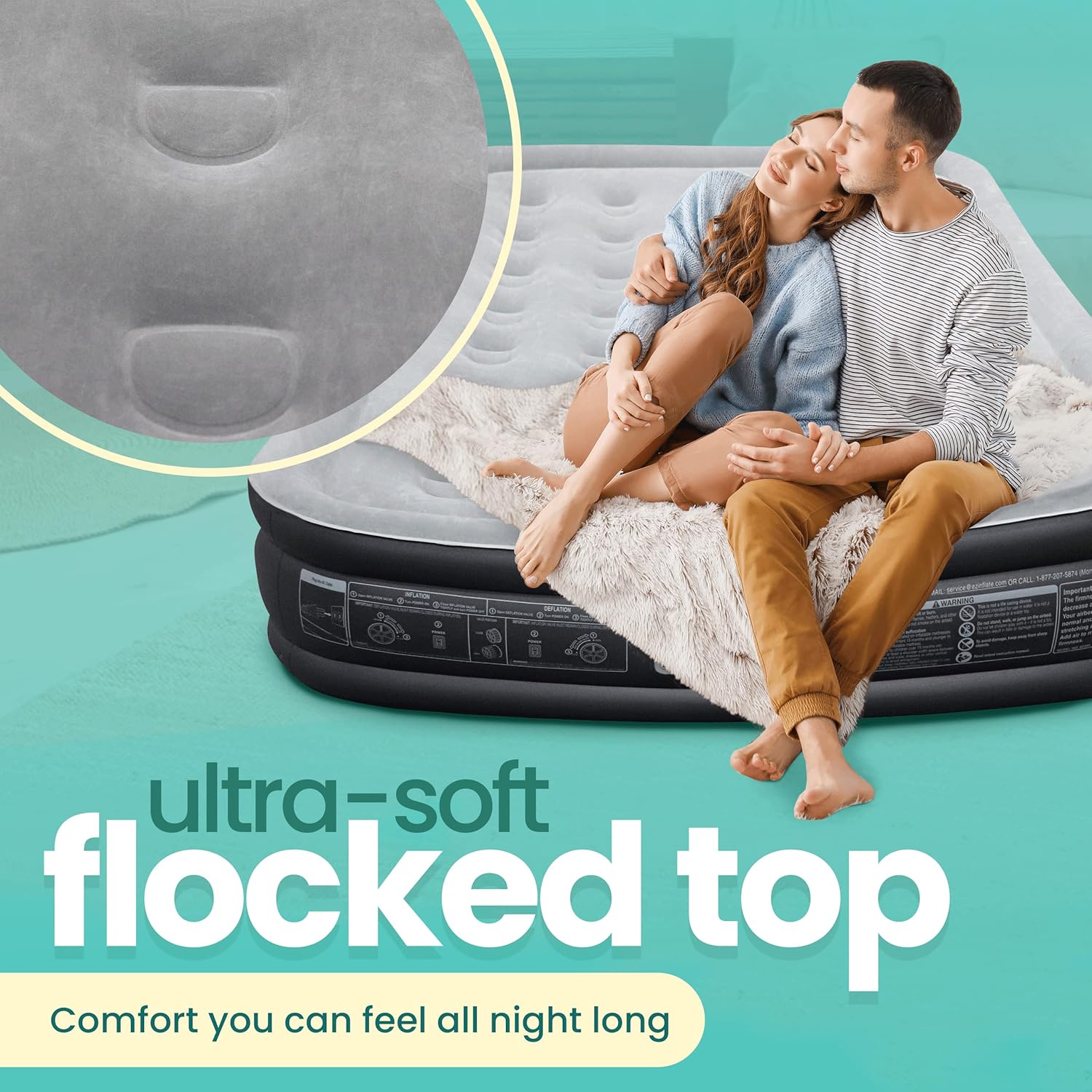 EZ Inflate Air Mattress with Built in Pump - Twin Size Double-High Inflatable Mattress with Flocked Top - Easy Inflate, Waterproof, Portable Blow Up Bed for Camping & Travel