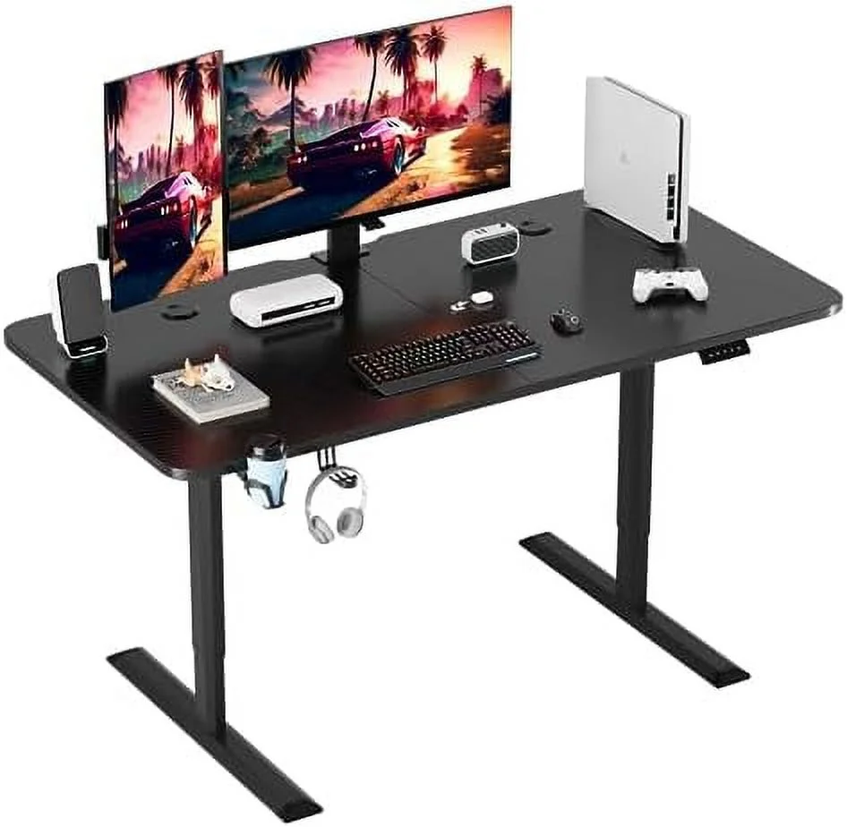 HJZBNONE Electric Height Adjustable Standing Desk 55 x 24 Inches Sit Stand Up Desk Memory Preset Computer Gaming Desk T-Shaped Bracket for PC Gamer  Carbon Black