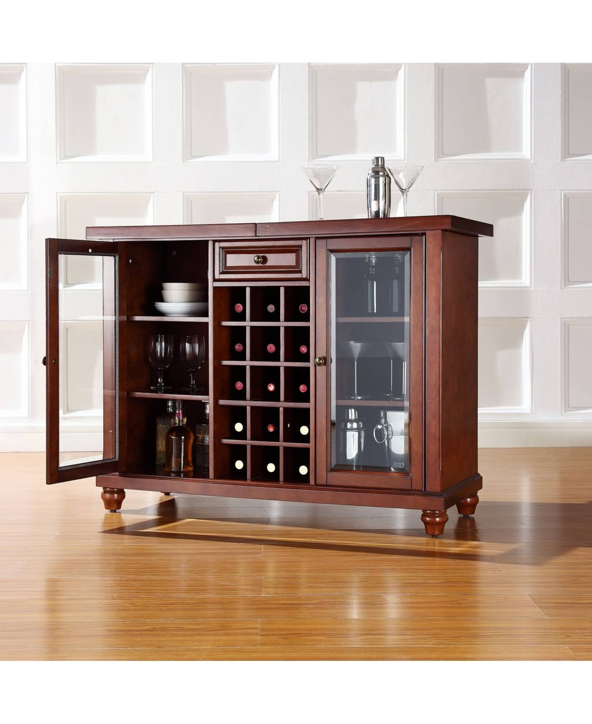 Crosley Cambridge Sliding Top Bar Cabinet Vintage Mahogany