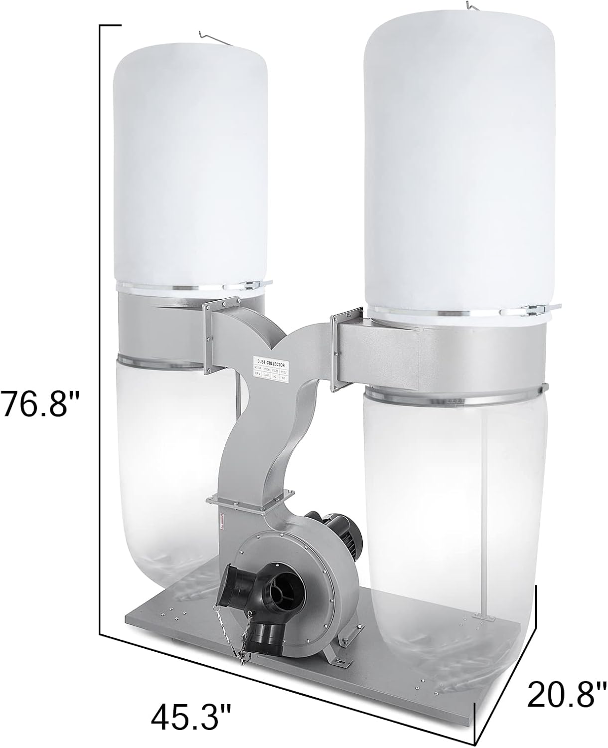 VEVOR 3HP Dust Collector with 2300 CFM Air Flow Bag Dust Collector 110V Portable Dust Collector 5 Micron Bag Filtration