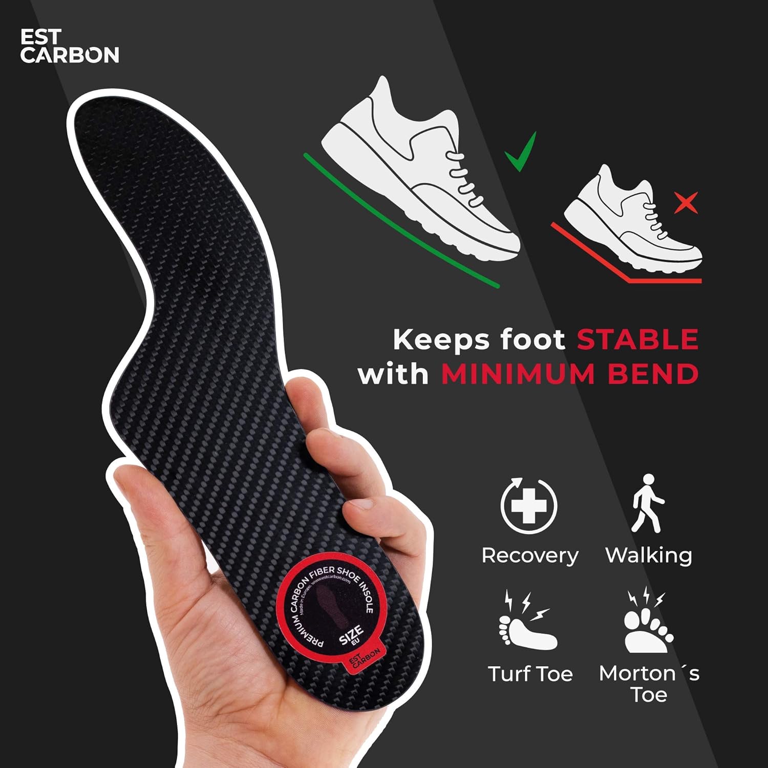 Morton´s Extension Orthotic, 1 Piece, Carbon Fiber Insole, Very Rigid Foot Support Insert Best for Morton`s Toe, Turf Toe, Hallux Rigidus, Arthritis - 278mm, EU44, 10.94 Inch Pack of 2