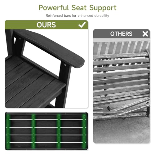 Outdoor Bench, 2-Person Weatherproof Garden Bench with Wide Armrests and Backrest, All-Weather Patio Bench Will not Rot and Fade for Garden, Porch, Backyard and Park, Easy Installation, Black