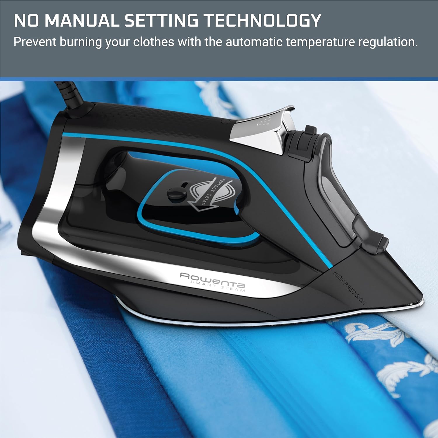 Rowenta Perfect Steam Pro Stainless Steel Soleplate Professional Steam Station & Smart Temp Stainless Steel Soleplate Steam Iron for Clothes 380 Microsteam Holes, Cotton