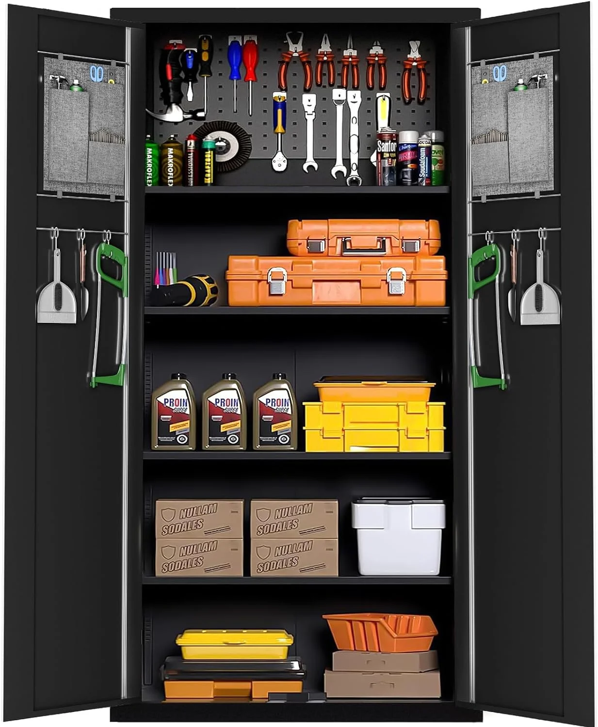 72" Metal Garage Storage Cabinet with Pegboard and Adjustable Shelves Black Multifunctional Locking Cabinet for Home, Office, Warehouse,Basement - Curated Treasures Market