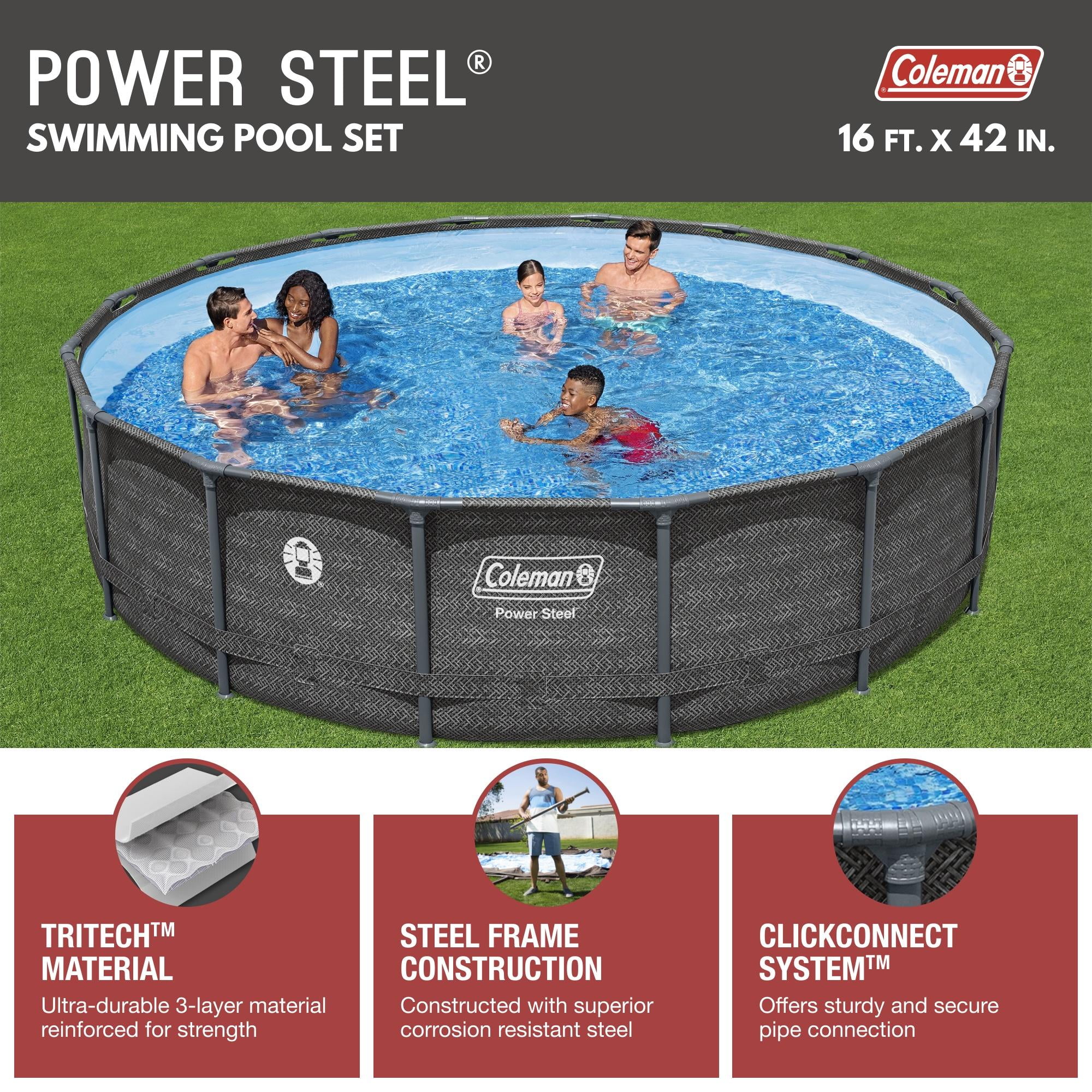 Coleman Power Steel 16 ft. x 42 in. Round Metal Frame Above Ground Pool Set