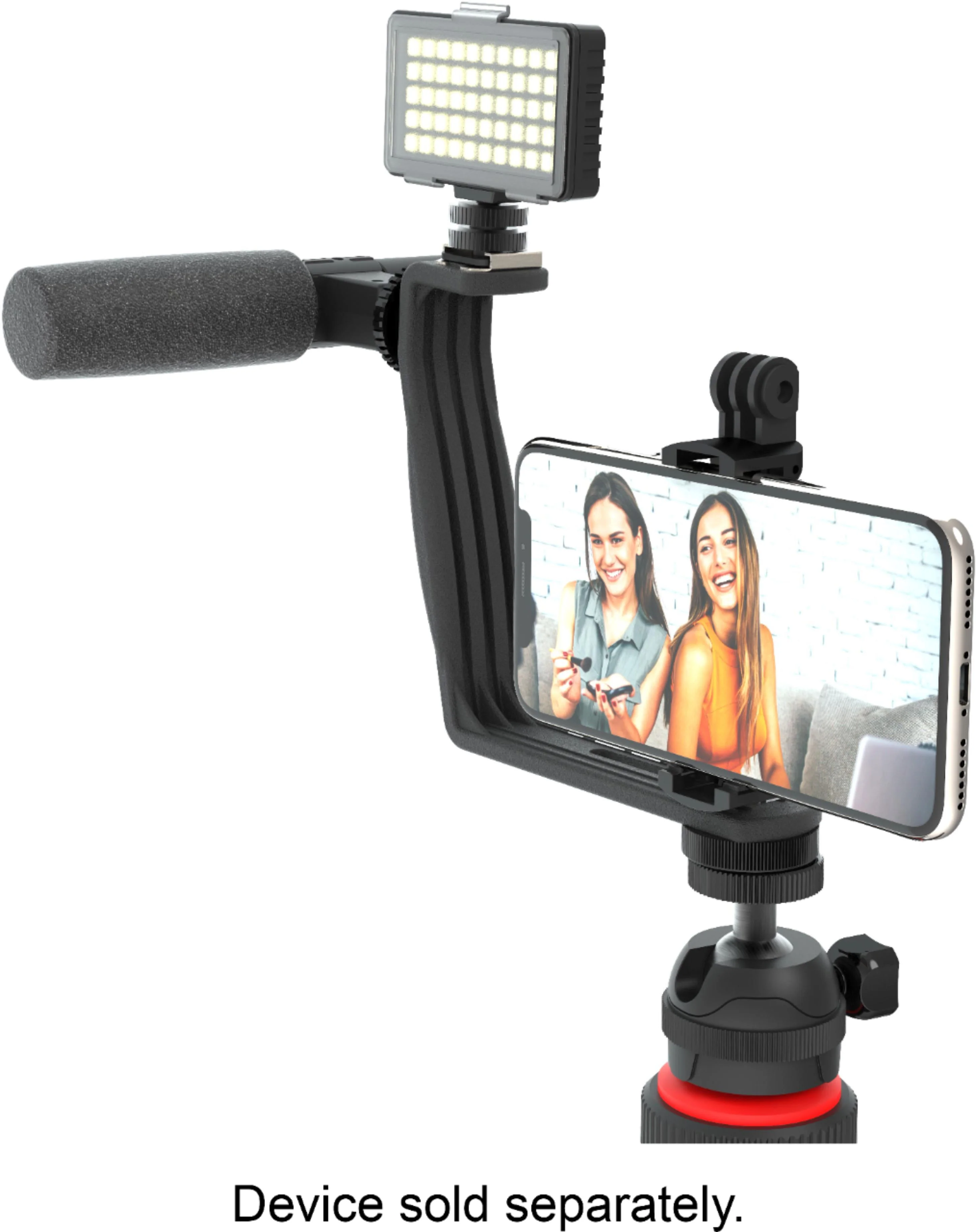 Digipower - Phone Video Stabilizer Rig Kit with Microphone, Light diffuser and Mini tripod for iPhone, Samsung and Digital Cameras - Black - Open Box - Brand New