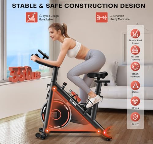 Exercise Bike, Adjustable Magnetic Resistance Stationary Bikes for Home with App Compatible, Quiet Indoor Cycling Bike with 350lbs Weight Capacity Comfortable Seat, Digital Monitor & Phone Mount