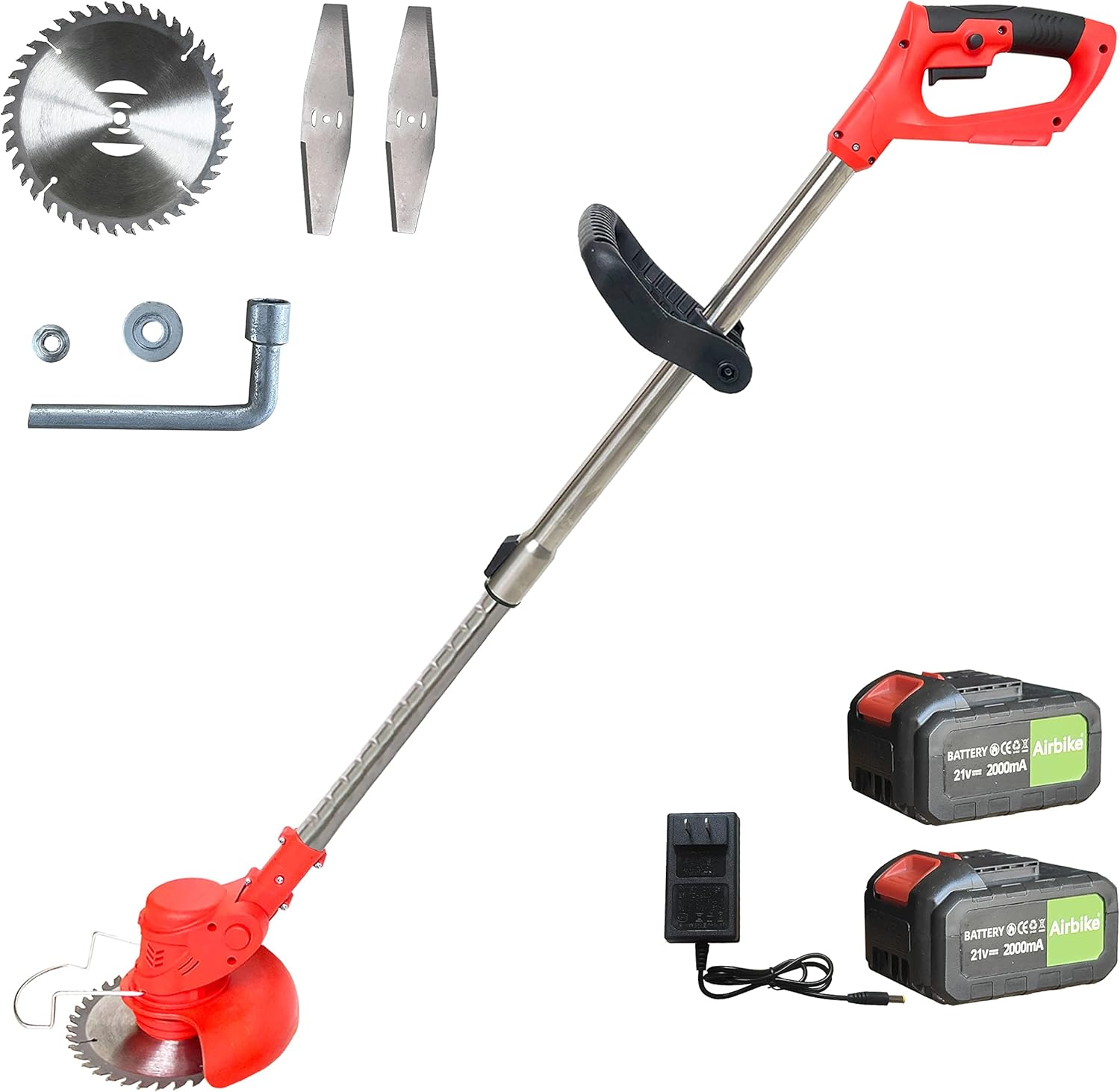 Airbike Brush Cutter Weed Wacker Weed Eater Edger Lawn Tool, Powerful, Lightweight, for Lawn, Yard, Garden, Shrub Trimming and Pruning (Green Tool w/ 2 Batteries)
