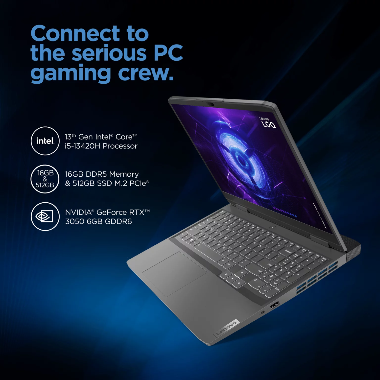 Lenovo LOQ 15.6” FHD 144Hz Gaming Laptop, Intel Core i5-13420H, NVIDIA GeForce GTX 3050 6GB, 16GB RAM, 512GB SSD, Storm Grey, Windows 11, 82XV0094US