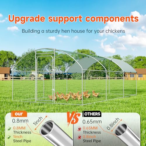 Large Metal Chicken Coop, Chicken Run Poultry Cage Hen with Water-Resident and Anti-UV Cover for Duck Rabbit House Outdoor Walk-in Chicken Pen for Yard, Dome Roof(10’ W x 19.7’ L x 6.4’ H)