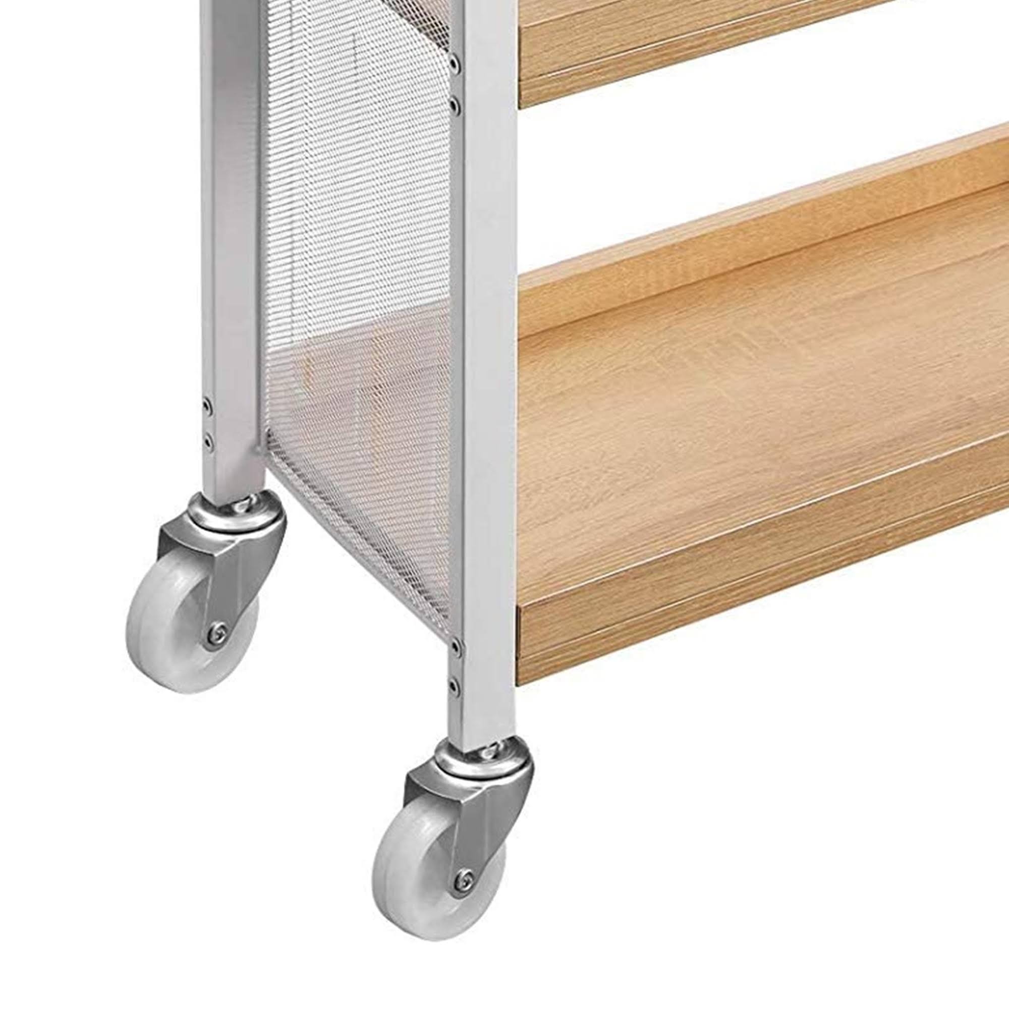 3 Tier Wood and Metal Kitchen Cart with Casters, White and Brown