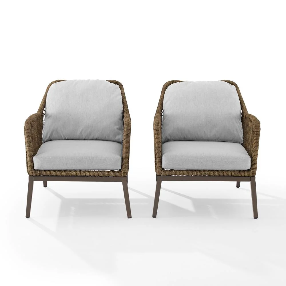 Crosley Furniture Haven 2Pc Outdoor Wicker Armchair Set in Gray & Brown
