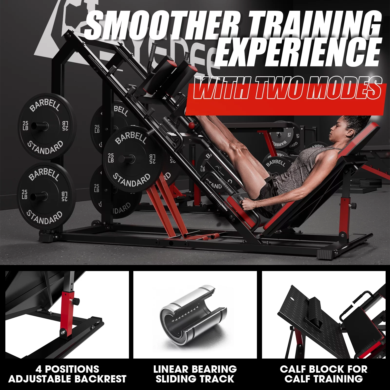 syedee Leg Press Hack Squat Machine, Leg Exercise Machine with Linear Bearing, Lower Body Special with Weight Storage for Quads, Hamstring, Glutes, Calves, Heavy Duty Home Gym Leg Day Equipment(Red)