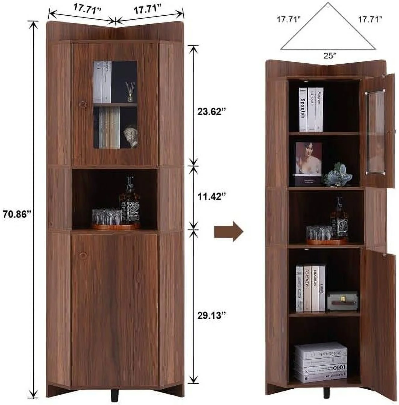 KHBIULIFE Corner Cabinet with Doors Tall Glass Display Cabinets Free Standing Corner  Cabinet for Living Room  Home Office  Kitchen