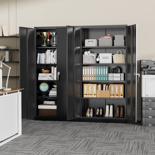 Greenvelly Metal Garage Storage Cabinet with Lock, 72”Metal Storage Cabinet with 2 Doors and 4 Adjustable Shelves, Steel Tool Cabinet for Garage,Home Office, School,Gym (Black Grey)