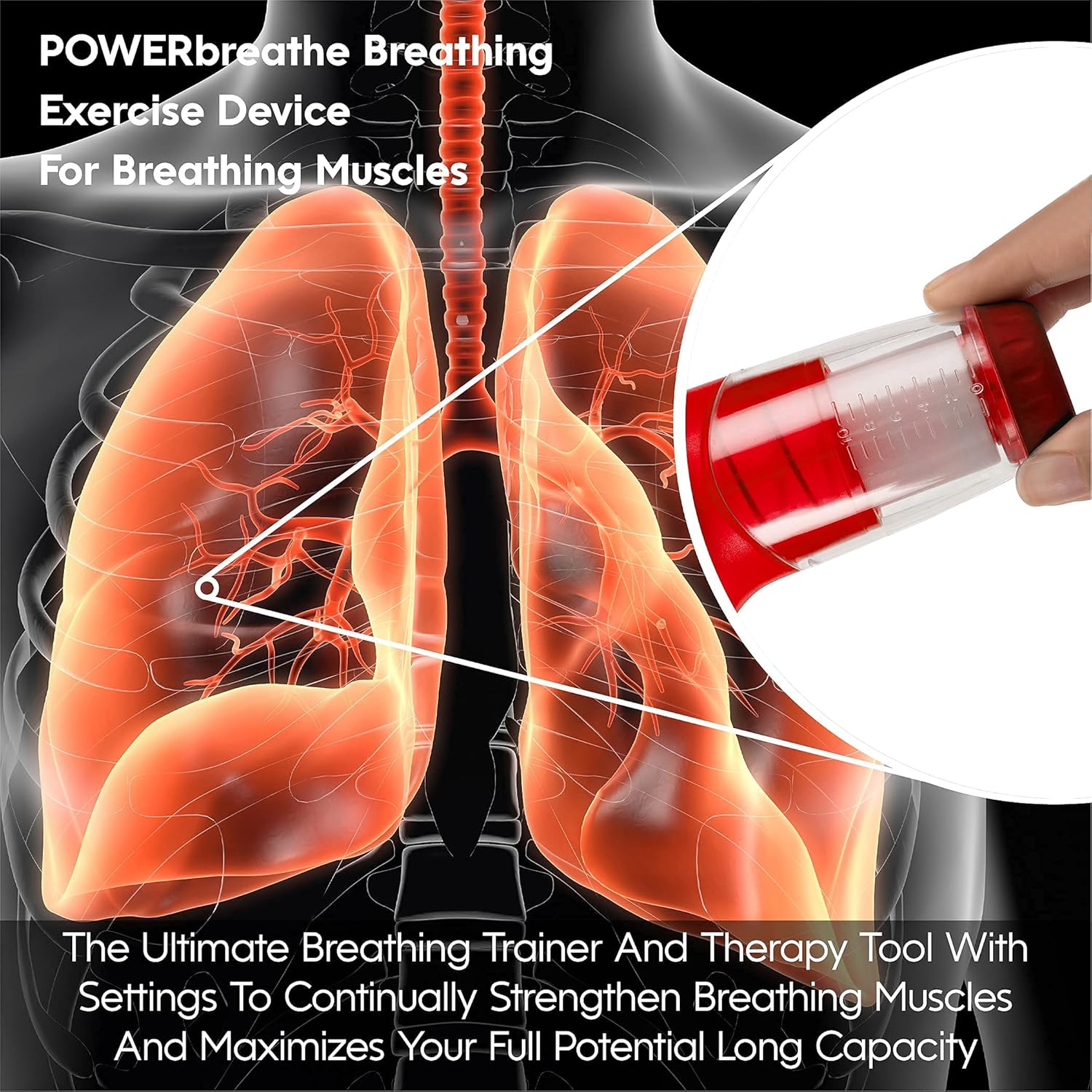 POWERBREATHE - Breathing Exercise Device, Breathing Trainer and Therapy Tool to Strengthen Breathing Muscles and Help Lung Capacity, Handheld Inspiratory Muscle Trainer &ndash; Red, Heavy Resistance