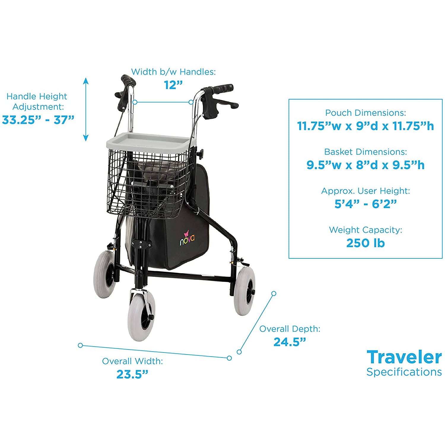 Nova Traveler 3 Wheel Rollator Walker