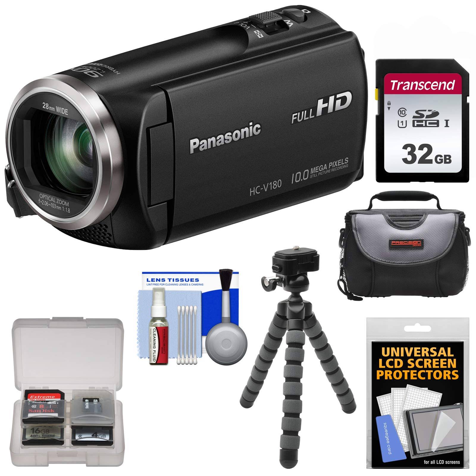 Panasonic Hc-v180 HD Video Camera Camcorder with 32GB Card + Case + Flex Tripod + Kit