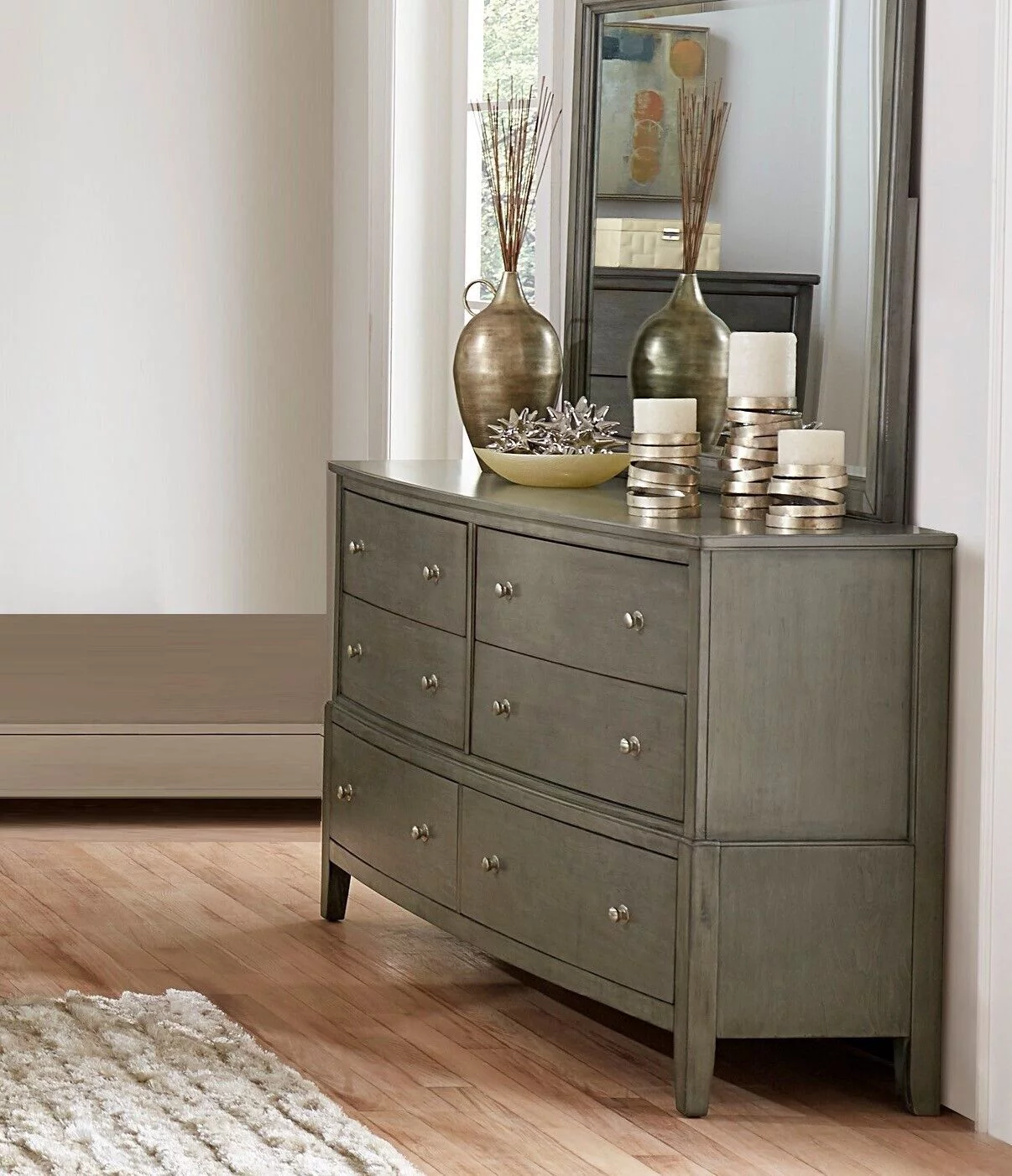 Gray Finish 5pc Wooden Bedroom Furniture Set Cal-King Bed Dresser Mirror Nighstands Set Transitional Style