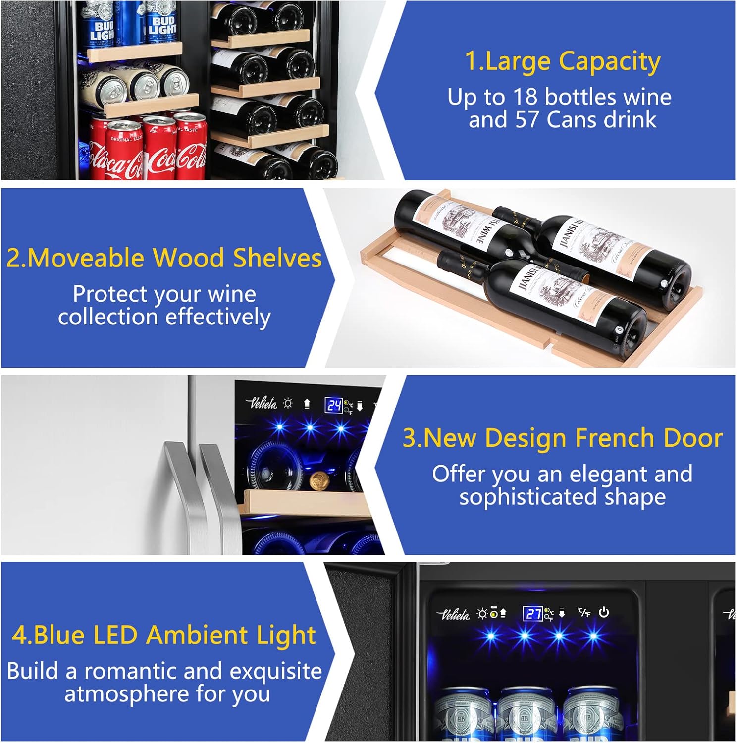 Outdoor Wine and Beverage Refrigerator,24 Inch Dual Zone Wine Beverage Cooler, Built-in/Freestanding Beer and Wine Fridge with a Powerful Compressor, 20 Bottles and 88 Cans Capacity