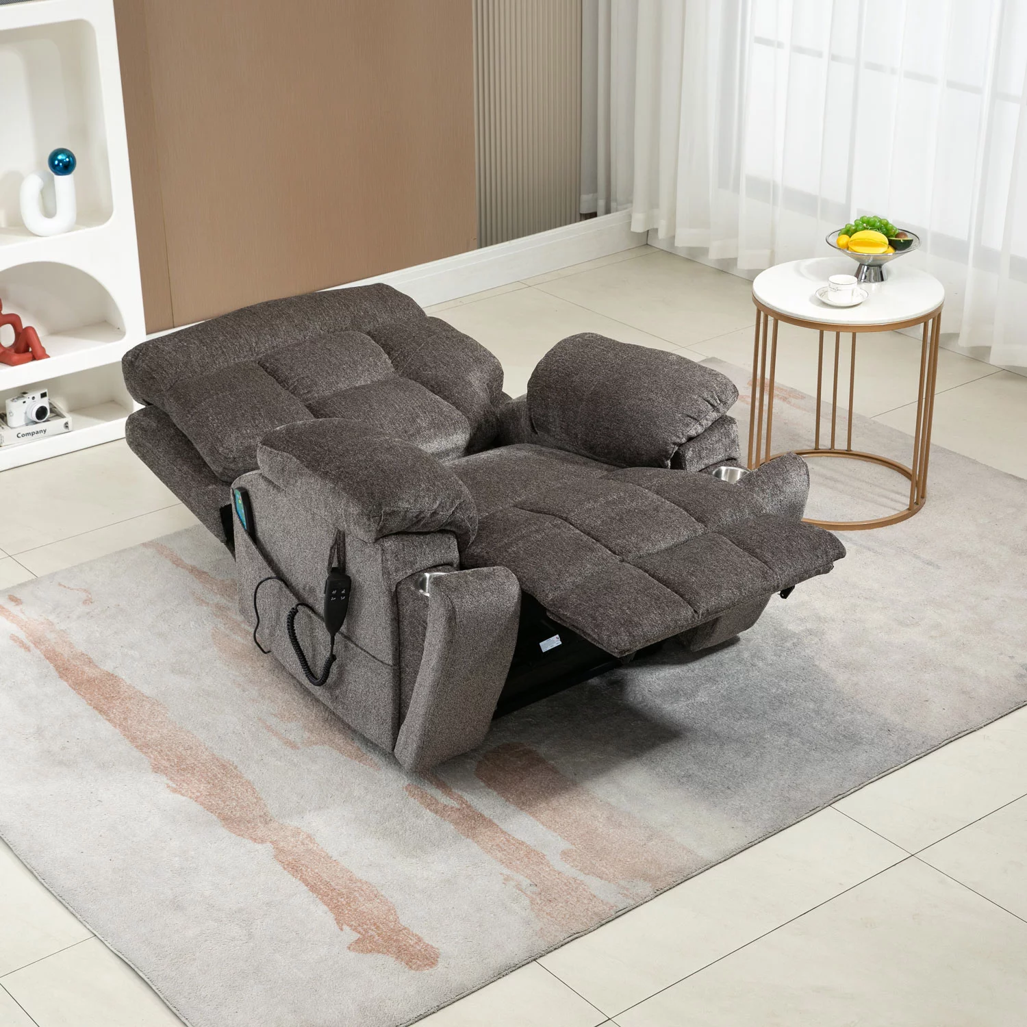 Oversized Power Lift Recliner Chair with Massage and Heat for Elderly, 180° Big Man Dual Motor Lift Recliner, Large Electric Recliner Chair with 2 Cup Holders,Side Pocket,Single Rocker Sofa 400lbs
