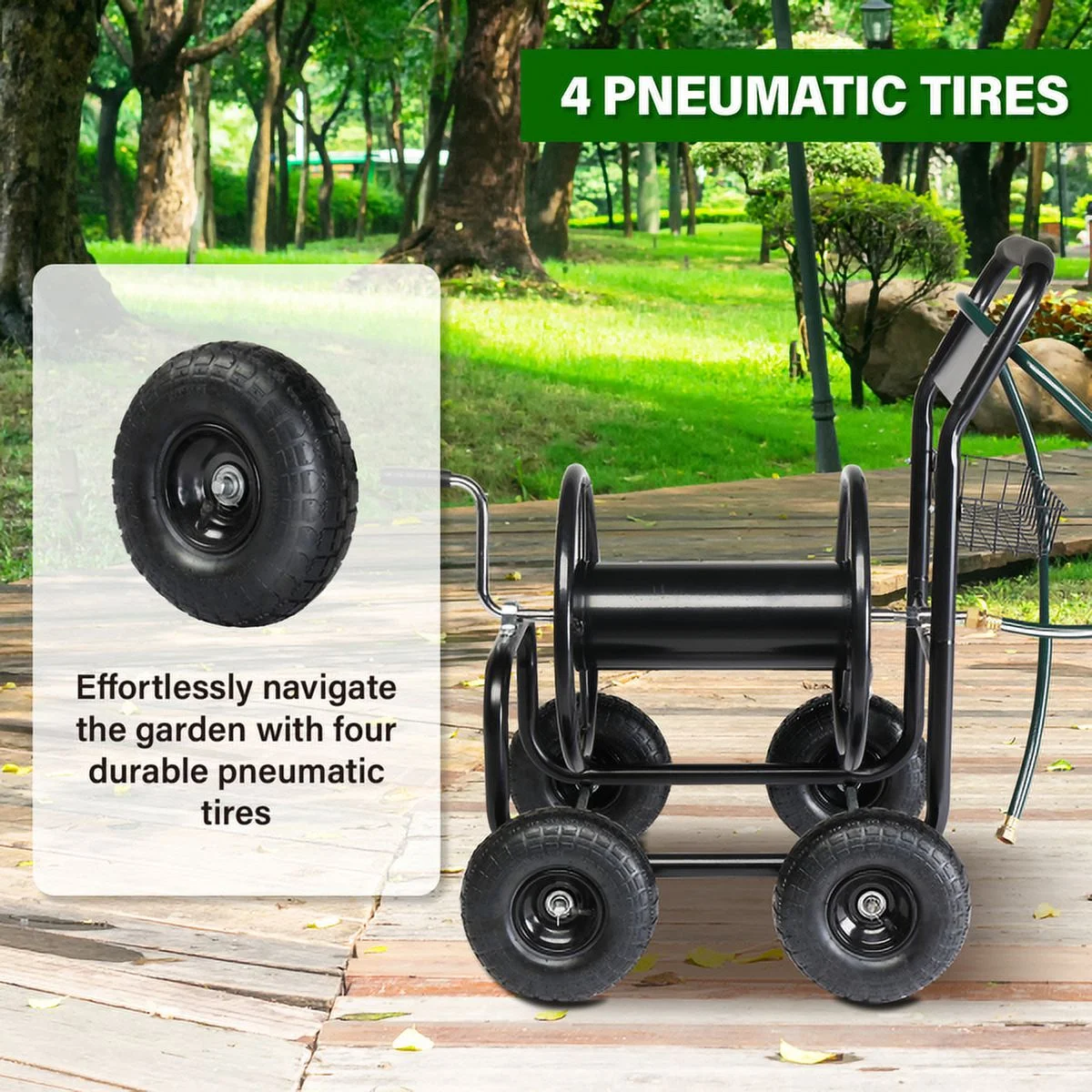 SYTHERS Hose Reel, Heavy Duty Garden Hose Reel Sturdy Water Hose Reel Cart with 4 Wheels for Garden Lawn Yard Outdoor