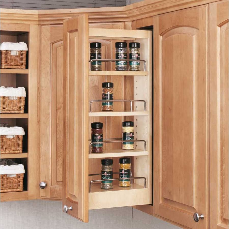Rev-A-Shelf 9 in Wood Pull Out Wall Organizer w/Soft Close