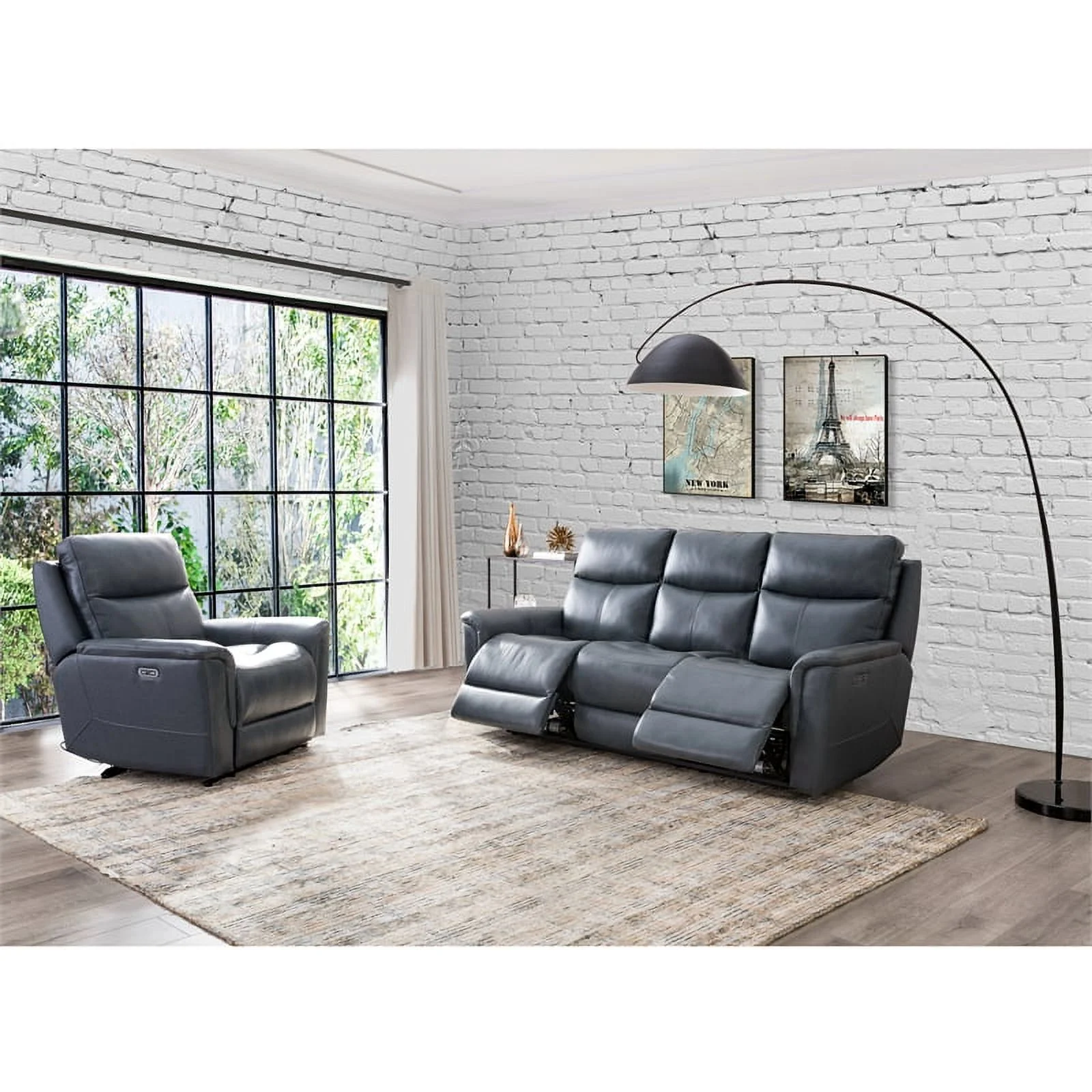 Drake Power Motion Sofa & Power Head Rest In Blue Grey Leather