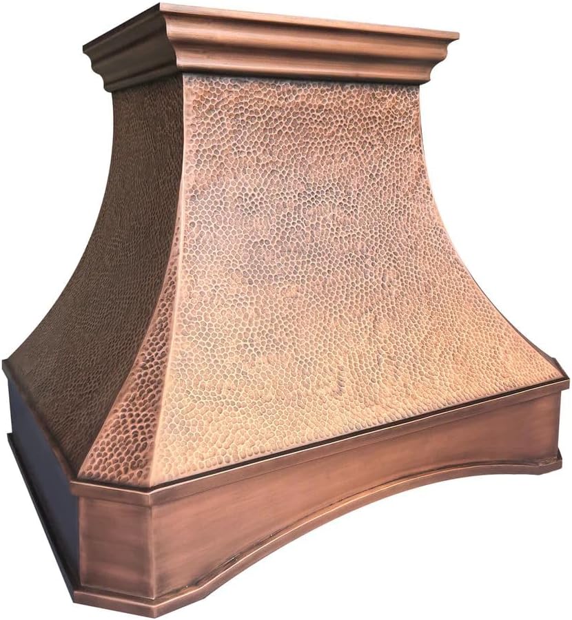 CT Copper Tailor Arched Copper Range Hood Vent, 42'' W, 42''H, Custom Handmade Wall Mounted Kitchen Hood with Exhaust Fan and Light, VH26-3HS