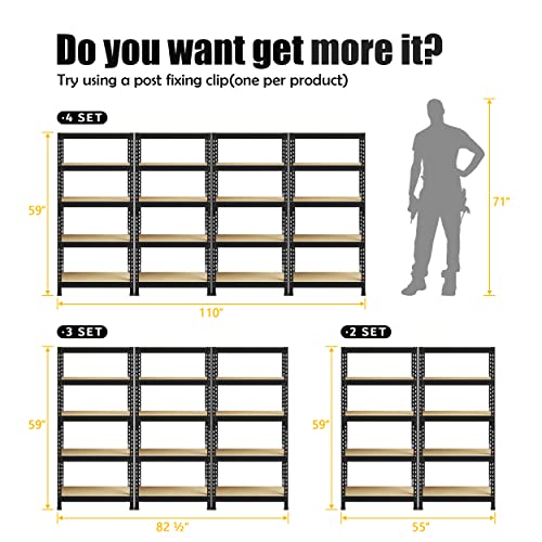 PrimeZone 2 Pack Storage Shelves 48" x 24" x 72" - 5 Tier Heavy Duty Adjustable Garage Storage Shelving, Metal Storage Utility Rack Shelf Unit for Warehouse Pantry Closet Kitchen, Black