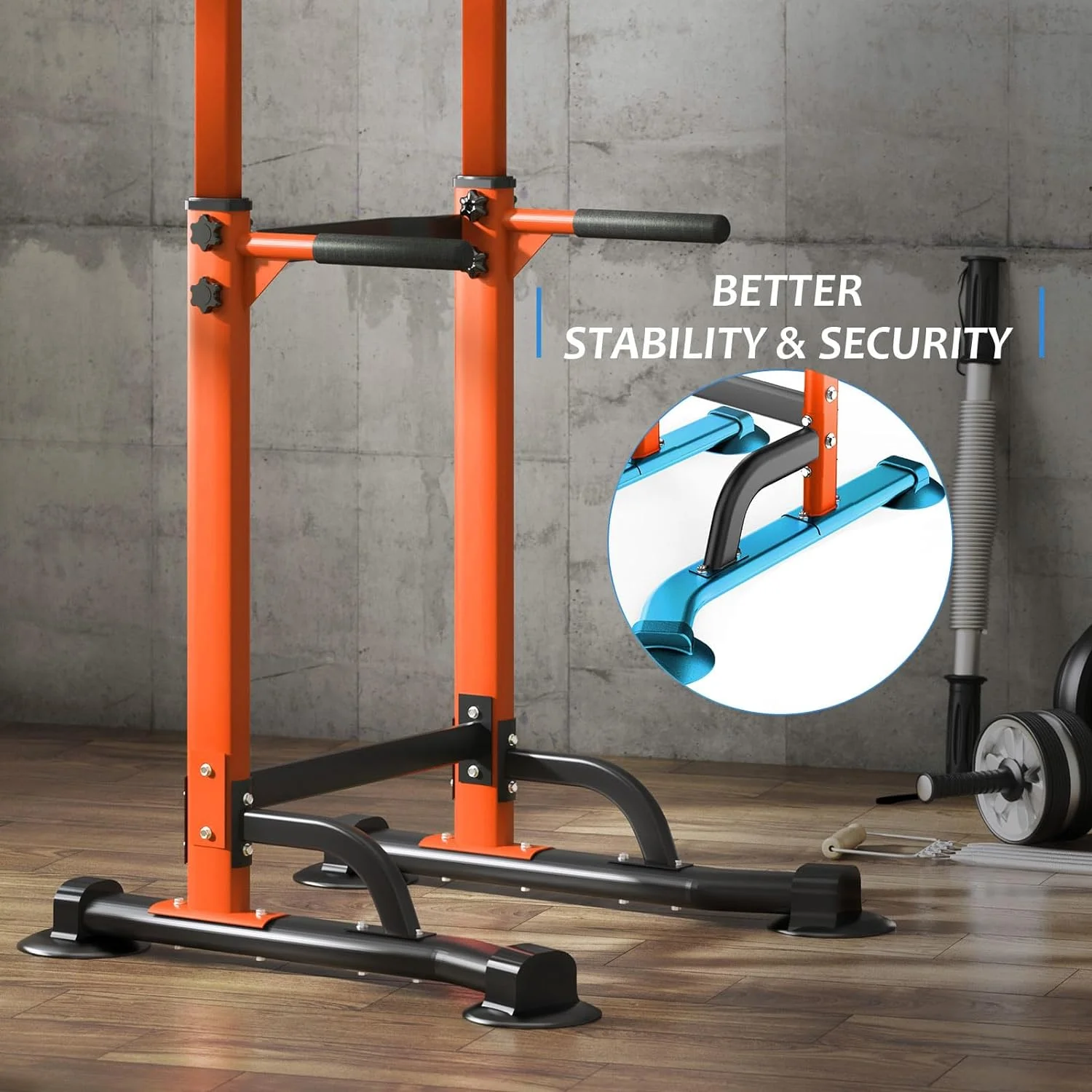 SOGES Height Adjustable Power Tower Dip Stands Pull up Bar Strength Training for Home Gym Black