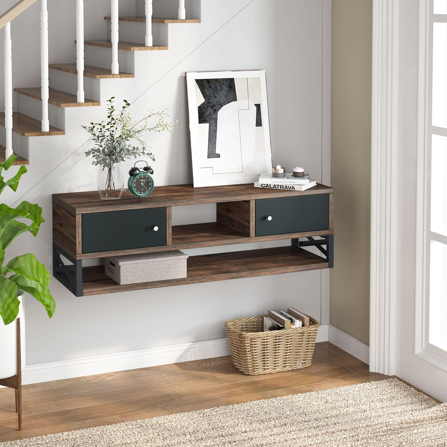 Tribesigns Floating TV Stand, 3-Tier Wall Mounted Media Console TV Shelf with Magnetic Suction Doors, TV Cabinet Entertainment Center Console Shelf for Living Room Bedroom