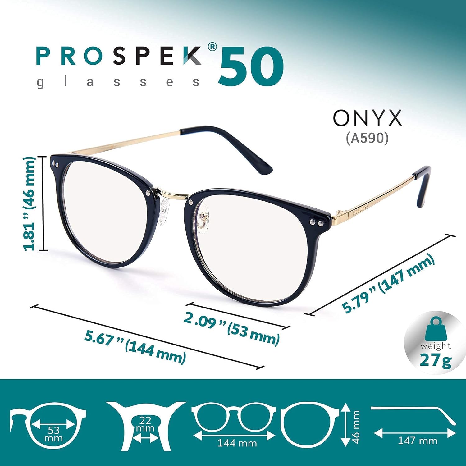 Blue Light Computer Glasses PROSPEK, Amber, Anti Glare Clear Lens, Protect from Screen's Blue Light, High Optical Quality Lenses