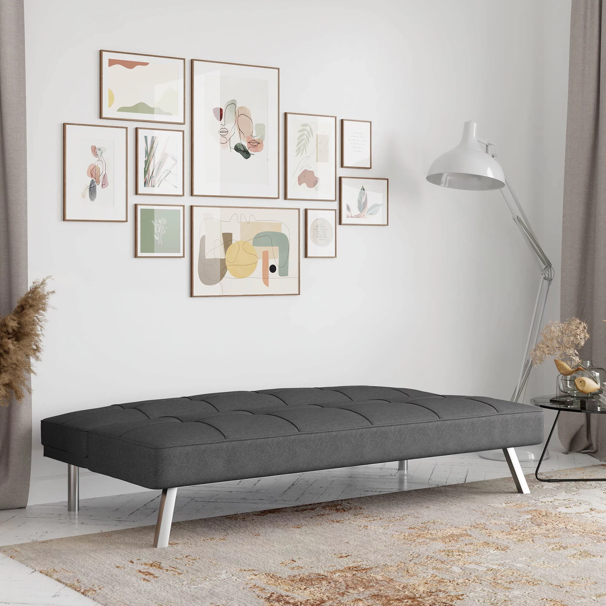 Serta Chelsea Modern Futon, Charcoal Gray Fabric