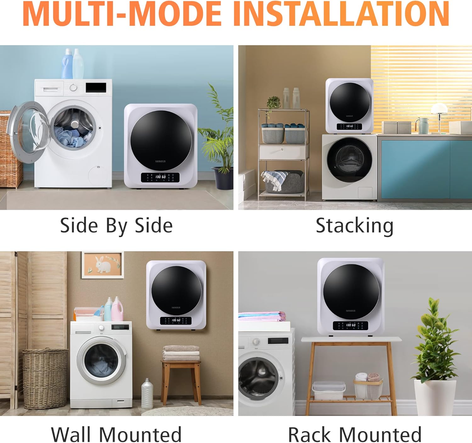 Portable Dryer for Apartments, Front Load 120 V Electric Dryer with Smart Moisture Sensor, LCD Control Panel Tumble Portable Clothes Dryer Machine with Stainless Steel Drum ,8.8 lbs, for Apartment & Dorm & Home 850W, White
