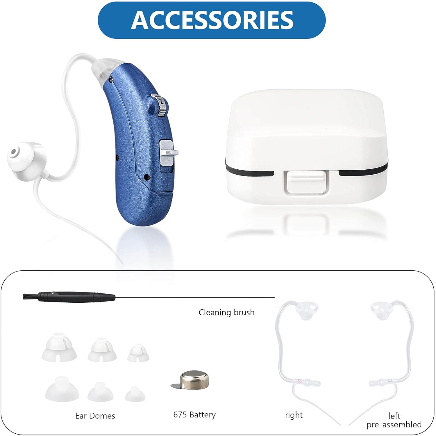 Hearing Amplifier for Seniors Adults Noise-Cancelling - Miracle Ear Digital Personal Sound Amplifier Devices with Replacement Slim Sound Tubes Fit Either Ear 1 Unit (Blue,right pre-assembled)