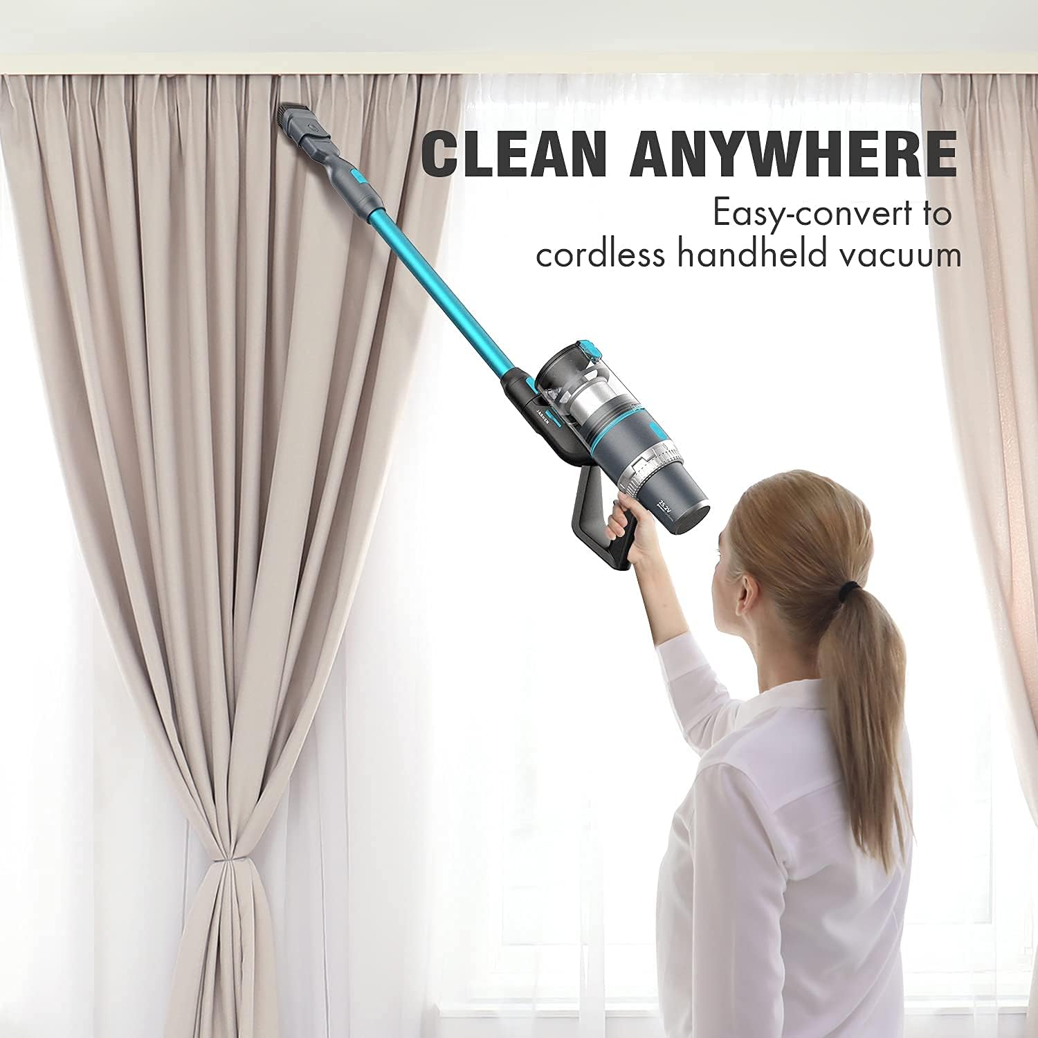 JASHEN V18E Cordless Vacuum Cleaner with Auto Mode, Lightweight Stick Vacuum Cleaner, 350W Suction, 4-in-1 Cordless Vac, for Hard floor, Tile, Laminate, Carpet