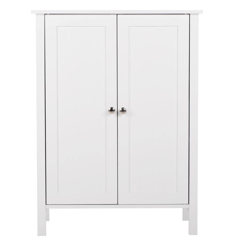 Fch Bathroom Floor Cabinet, Free Standing Side Cabinet Storage Organizer with Double Doors and Adjustable Shelf White