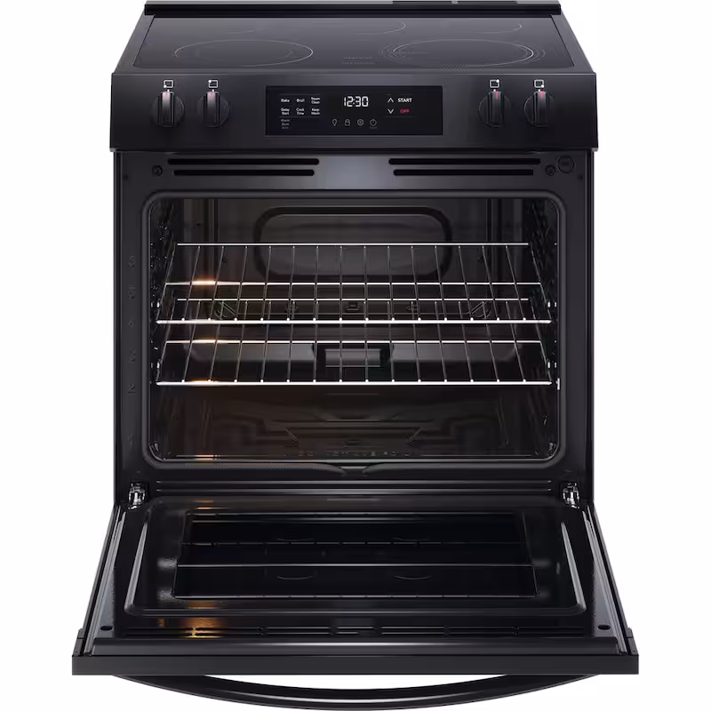 30 in. 5-Element Slide-In Front Control Electric Range with Steam Clean in Black